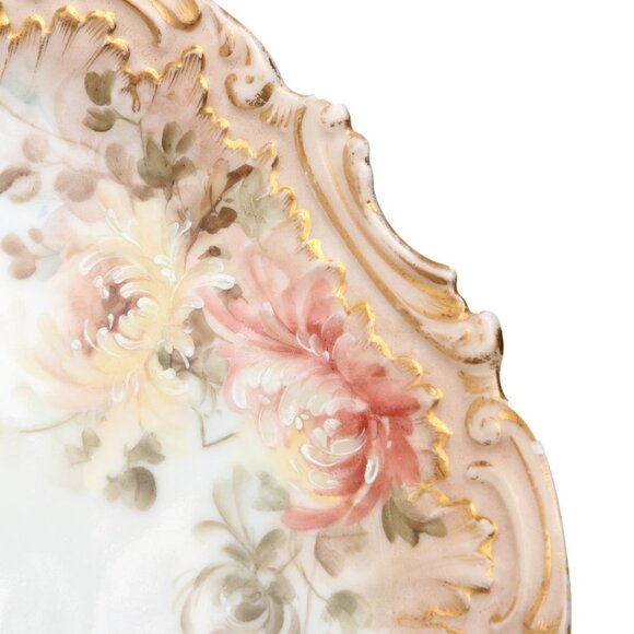 Antique Limoges France Porcelain Gold Gilt Floral Serving Plate Platter Coiffe - Picture 8 of 9